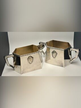 Vintage Colonial Silver Plate Hexagonal Creamer & Sugar Set